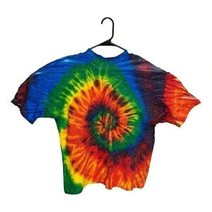 Vintage 90’s Color Touch Tie Dye T Shirt Size XL Oversized Crop Top Style Spiral